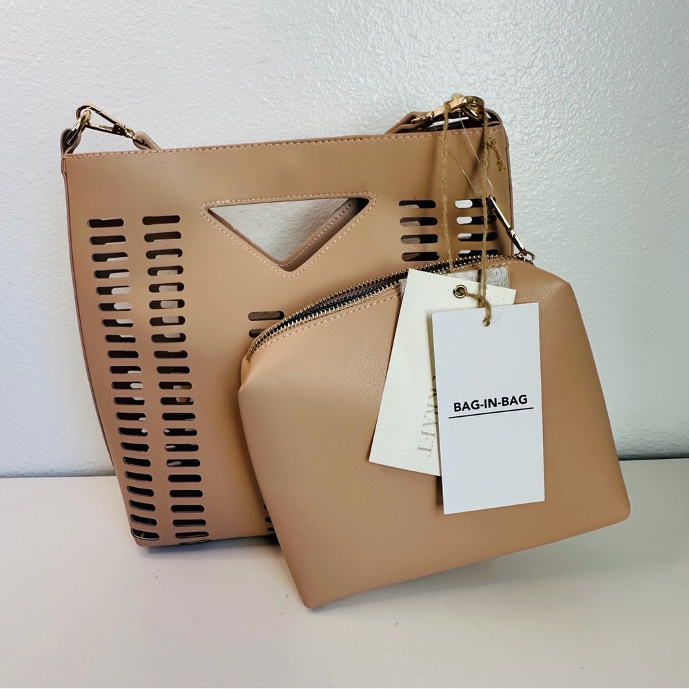 Antik Kraft Tan Vegan Leather Bag In Bag Crossbody‎ Bag NWT